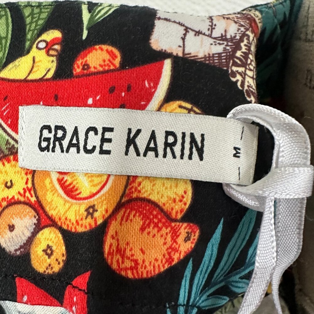 GRACE KARIN Frida Kahlo 50s Styled Cap Sleeve Pencil Wiggle Sweetheart Dress M - Picture 11 of 12